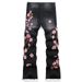 Men's Flared Jeans Street Style Heavy Embroidered Plum Blossom Non Stretch Denim New_viptrois.com