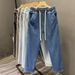 Men's Elastic Waist Jeans, Thin Summer Loose Fit Straight Leg Nine-Part Wide Leg Casual High Street Retro Trousers_viptrois.com