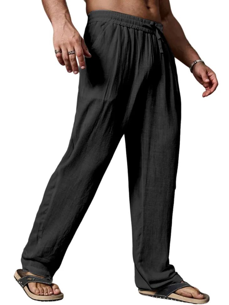 Men's Breathable Linen Cotton Pants - Relaxed Fit With Drawstring Waist Straight Leg (White/Black/Dark Khaki/Light Blue/Navy/Olive) - Sizes S-5xl_viptrois.com