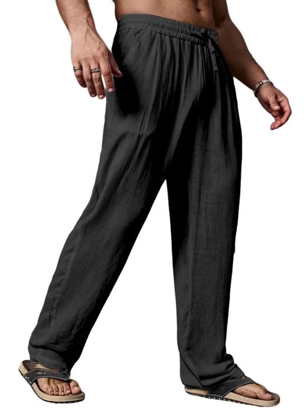 Men's Breathable Linen Cotton Pants - Relaxed Fit With Drawstring Waist Straight Leg (White/Black/Dark Khaki/Light Blue/Navy/Olive) - Sizes S-5xl_viptrois.com