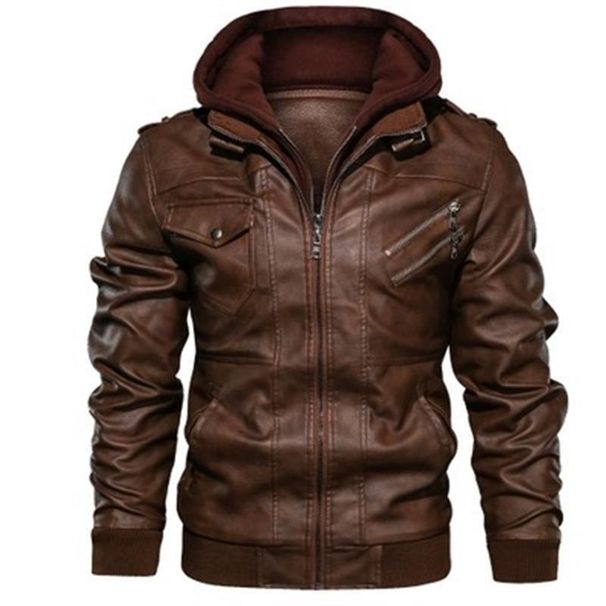 Men's Clothing Imitation Leather Jacket With Hood PU Leather Hooded Jacket – Punk-Inspired Biker Style Coat For Fall & Winter (Grey, Brown, Black)_viptrois.com