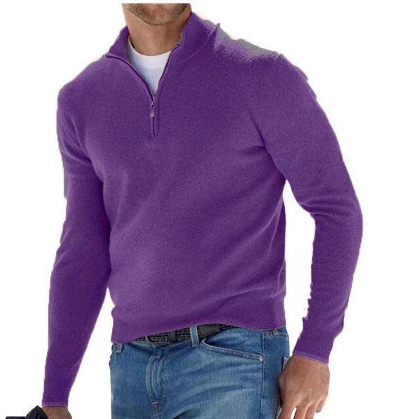Men's Clothing new autumn long sleeve v neck fleece zipper men's casual top polo shirt_viptrois.com