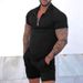 2025 Men's New Casual Contrasting POLO Zipper Lapel Shirt Short Sleeved Set_viptrois.com