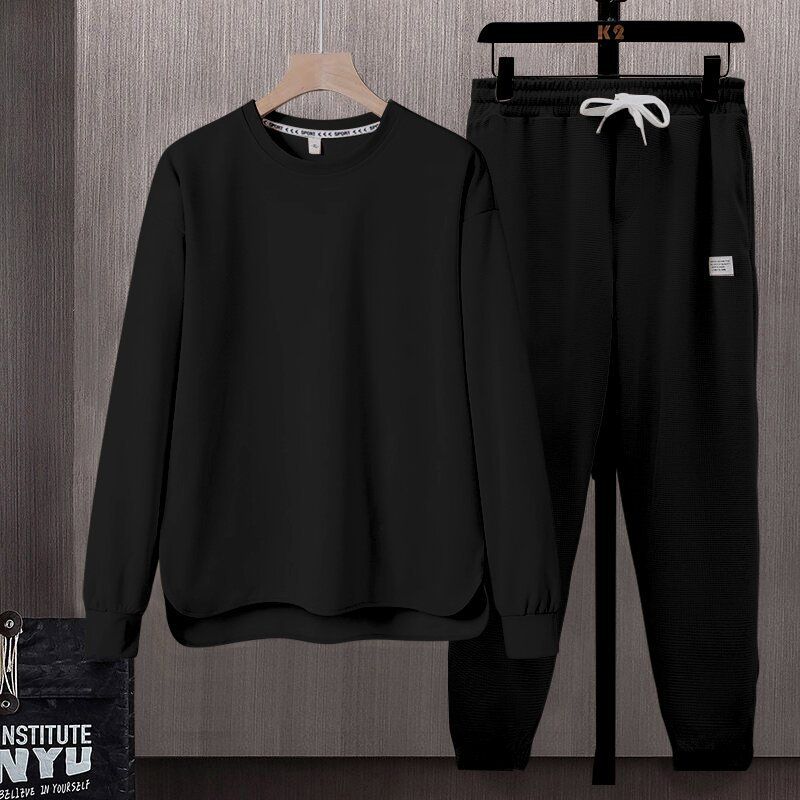 Men's Clothing Unisex Casual Sportswear Set - Breathable Long Sleeve Top & Loose Fit Jogger Pants For Running, Gym & Daily Wear (Black/White/Grey)_viptrois.com