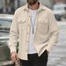 "Men's Corduroy Work Shirt Jacket - Polyester Blend Relaxed Fit Button-Up With Chest Pockets (Black/Grey/Khaki/Olive, S-XXXL)"_viptrois.com