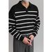 Polo Shirt V Neck Lapel Long Sleeved Knitted Sweater Men's Striped Light Luxury Business Old Money Style_viptrois.com