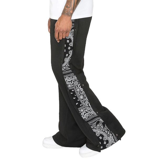 Men's Clothing Spring And Summer High Street Double Line Hip Hop Breasted Sports Casual Pants Men's Loose West Coast Cashew Flower Wide Leg Trousers_viptrois.com