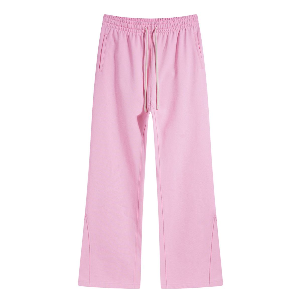 Streetwear Heavyweight 430g Cotton Pants – Relaxed Fit, Drawstring Waist, Spliced Flared Hem (Paris Pink/Black/Ash Grey, S-XXL, Oversized)_viptrois.com