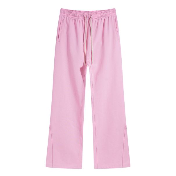 Streetwear Heavyweight 430g Cotton Pants – Relaxed Fit, Drawstring Waist, Spliced Flared Hem (Paris Pink/Black/Ash Grey, S-XXL, Oversized)_viptrois.com