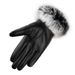 Women's warm gloves autumn and winter PU leather rabbit fur touch screen outdoor cycling plus velvet thickened winter gloves_viptrois.com