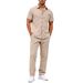 Men's Textured Checkered Short-Sleeve Shirt & Trousers Set – Summer Casual Two-Piece Outfit With Lapel Collar (S-XXL)_viptrois.com