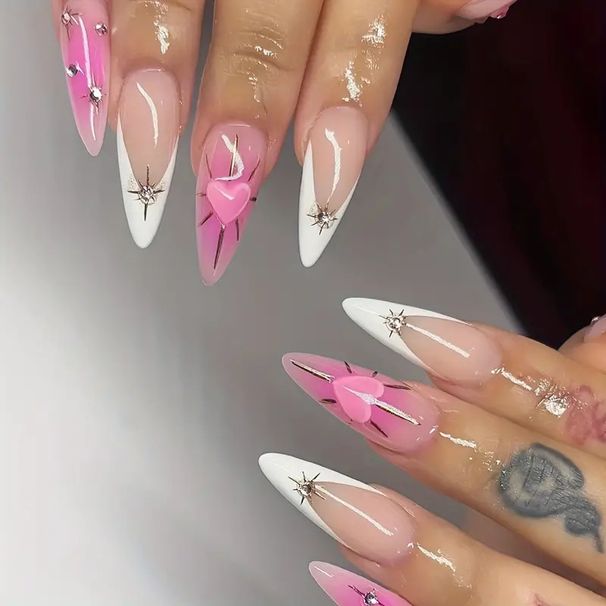 Long European And American Wearable Nails Sweet Cool Star Love Flash Diamond Duckbill Shape False Nails Finished Product_viptrois.com
