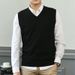 Autumn Winter New Men's Sleeveless Solid Color V-Neck Thickened Short Sleeve Knitted Sweater Pullover Vest_viptrois.com