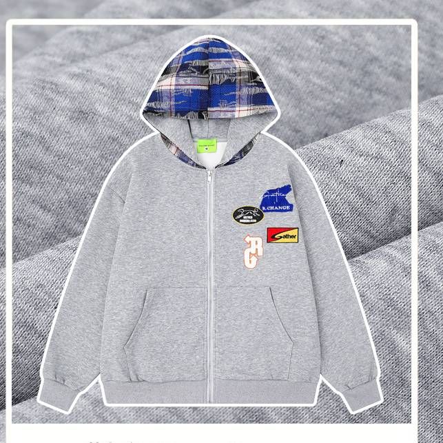 Retro Plaid Zip-Up Hoodie – Oversized Streetwear Pullover With Embroidery & Patchwork | Unisex High Fashion Outerwear_viptrois.com