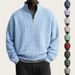 Men's Casual Long Sleeve Pullover Sweatshirt - Lightweight Waffle Knit Stand Collar Top, Slim Fit Ribbed Hem, Solid Color Streetwear For Urban Style_viptrois.com