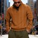 Men's Heavyweight Textured Pullover Sweatshirt Winter Casual Henley Neck Streetwear Top With Contrast Panels_viptrois.com