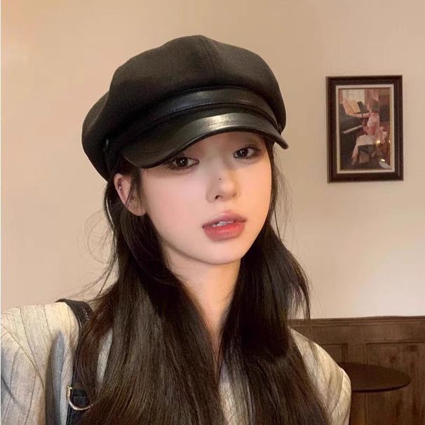 New 2024 Autumn Winter Woolen Octagonal For Women Large Head Circumference Painter Hat Beret Duckbill Versatile Face_viptrois.com