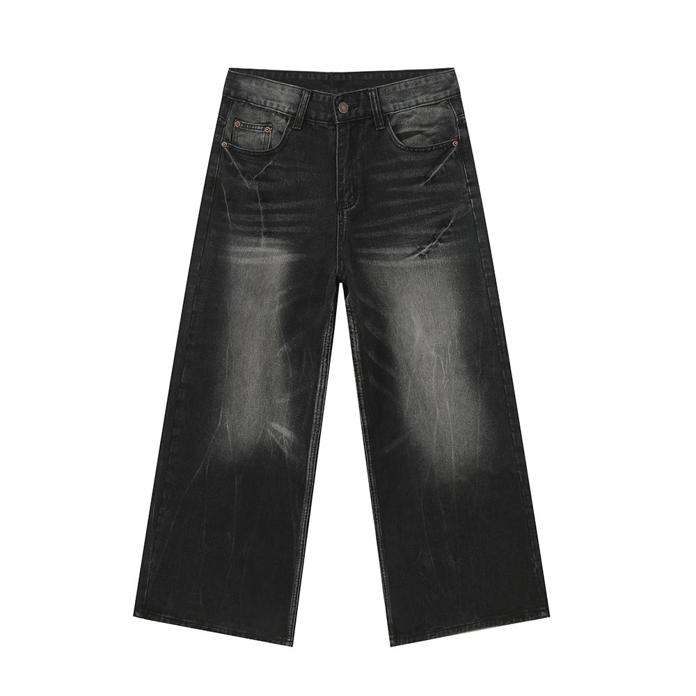 Men's Clothing | 2024 Summer New Arrivals High Street Retro Whisker Washed Black and Gray Jeans_viptrois.com