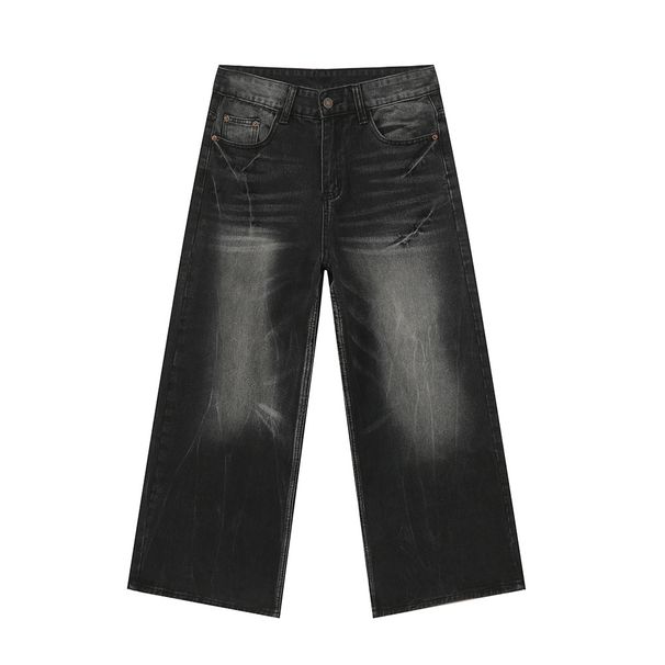 Men's Clothing | 2024 Summer New Arrivals High Street Retro Whisker Washed Black and Gray Jeans_viptrois.com