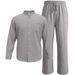 New European-style Men's Linen Stand-up Collar Loose-fitting Breathable Shirt And Pants Set For Comfortable Casual Commuting._viptrois.com