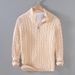 Men's Chunky Knit Sweater – Half-Zip Cable Pullover | 100% Cotton Winter Thermal For Casual & Smart Looks (Gray/Navy/Black, M-3XL)_viptrois.com