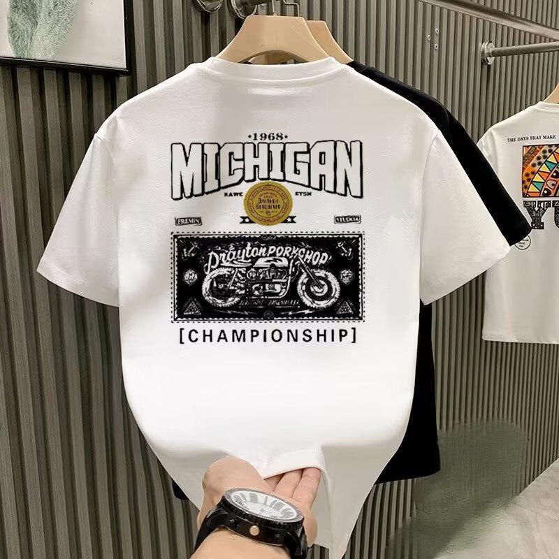 Men's Clothing Pure Cotton Printed Short Sleeved Casual Round Neck T Shirt_viptrois.com