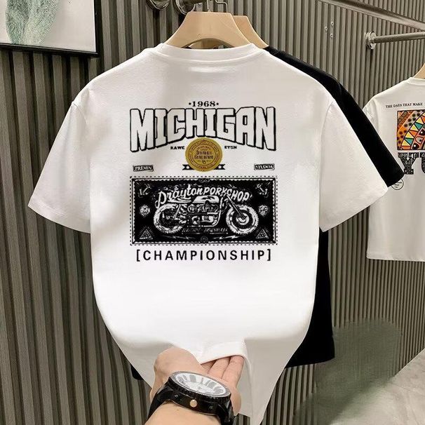 Men's Clothing Pure Cotton Printed Short Sleeved Casual Round Neck T Shirt_viptrois.com