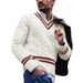 2026 European-USA Fashion Knitwear Pullovers Men's 100% Acrylic V-Neck Striped Splicing Long Sleeve Casual Loose Sweater_viptrois.com