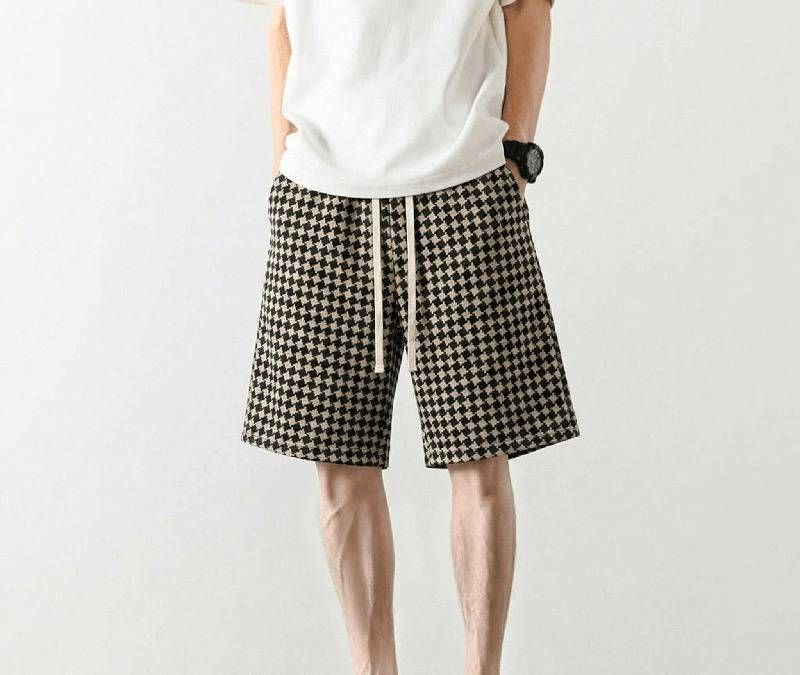 Men's High Street Retro Houndstooth Shorts Casual Summer Thin Style Trendy Loose Fit Five Point Outer Wear_viptrois.com