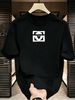 3 Pack Men's Oversized T-Shirts, 100% Cotton Crew Neck Casual Tees, Relaxed Fit Minimal Heart Monogram Print Design, Black White Grey_viptrois.com