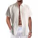 Men's Summer Casual Linen Shirt & Shorts Set - Breathable Loose Fit Beach Outfit - Short Sleeve Shirt With Mid-Length Pants - S-XXXL_viptrois.com