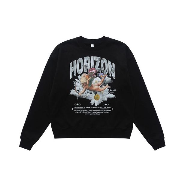 American High Street Letter Print 320g Long Sleeve T-shirt For Men, Trendy Brand, Angel Loose-fit Base Shirt_viptrois.com
