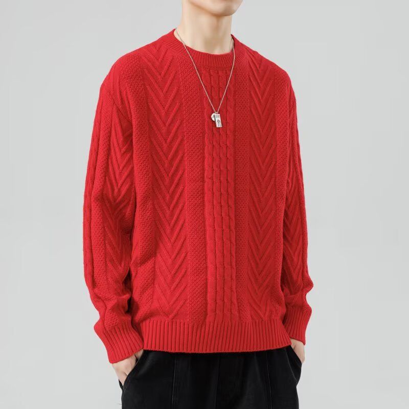 Men's Chunky Knit Cable Sweater - Oversized Winter Pullover With Soft Polyester Blend, Loose Fit Style_viptrois.com