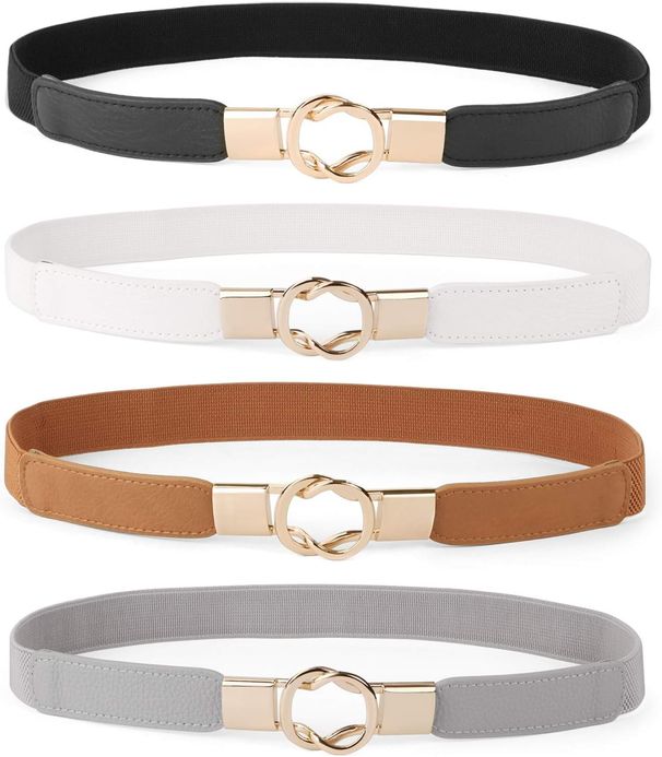 WERFORU Women Skinny Belt For Dresses Retro Stretch Waist Belt With Gold Buckle Set Of 4_viptrois.com
