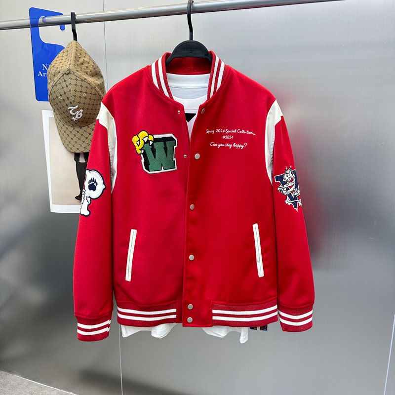 Men's Clothing Spring Red Dragon Year Jacket Embroidery Loose Trendy Baseball Jacket Red Good Luck Jacket BWBCE1177_viptrois.com