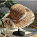 Women's Straw Hats Lace Edge Foldable Straw Hat For Women Summer Hand Woven Hollow Bow Sun Hat Sun Protection Beach Hat_viptrois.com
