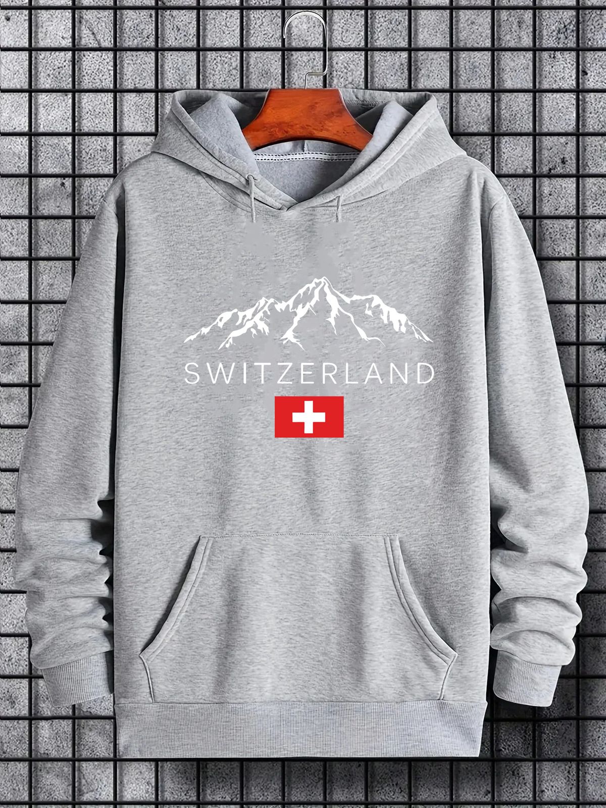 Men's Autumn And Winter Casual Fashionable Loose Hooded Sweatshirt With Swiss Snow Mountain Pattern Printed Warm Long Sleeved Pullover_viptrois.com
