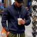 Men's Stand Collar Half-Zip Fleece Hoodie - Winter Pullover Sweatshirt With Large Pockets, Loose Fit, Long Sleeve, Casual Streetwear_viptrois.com