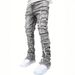 New Men's Street Fashion Ins Elastic Patch Denim Straight Leg Pants_viptrois.com