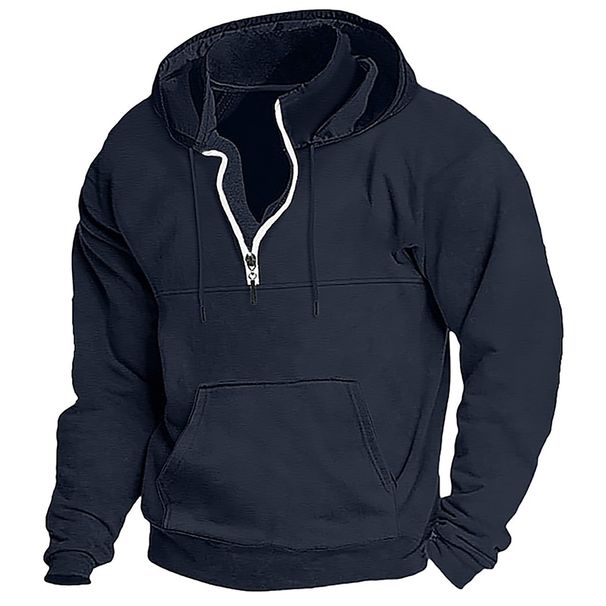 Men's Casual Hooded Sweatshirt - Thickened Fleece Lining, Loose Fit, Comfortable Pullover For Autumn & Winter_viptrois.com