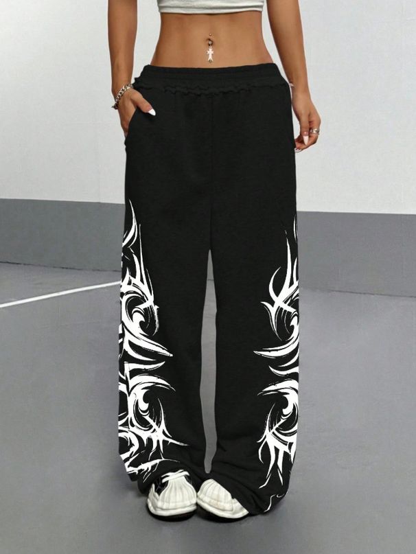 Unisex Hip-Hop Street Dance Joggers - Loose Fit Geometric Print Casual Pants For Men & Women (Polyester Blend, Plus Size Available)_viptrois.com
