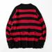 Oversized Distressed Knit Sweater For Men Crewneck Pullover With Striped Color Blocking (Black/Red, Black/White,Black/Yellow, Black/Green, Red/White)_viptrois.com