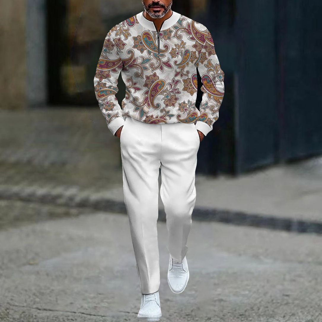 Men's Casual 3D Digital Paisley Print Tracksuit Set - Trendy Autumn Outfit With Long Sleeve T-Shirt & Jogger Pants_viptrois.com
