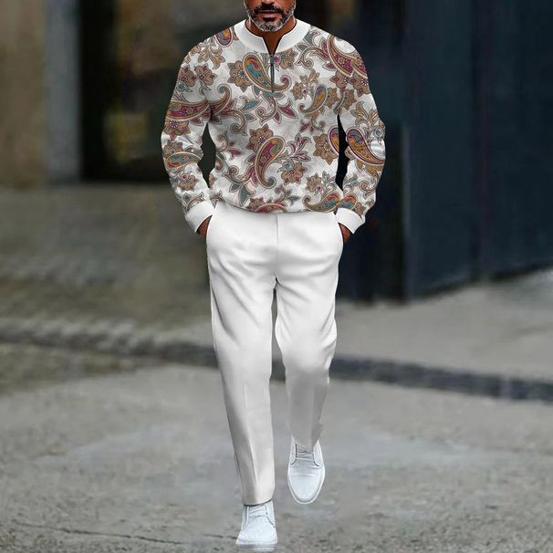 Men's Casual 3D Digital Paisley Print Tracksuit Set - Trendy Autumn Outfit With Long Sleeve T-Shirt & Jogger Pants_viptrois.com