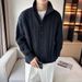 Men's Knit Cardigan – Polyester Blend Open-Front Sweater With Fleece Lining (M-3XL, Beige/Navy/Coffee, Relaxed Fit, Casual & Business Wear)_viptrois.com