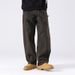 Men's Heavyweight Workwear Cargo Pants - High Street Fashion Straight Leg Outdoor Trousers For Casual Wear, Avocado Green & Dark Brown_viptrois.com