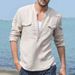 2025 Men's Cotton And Linen Casual Long-sleeved Shirt With Pockets, Loose-fitting Shirt_viptrois.com