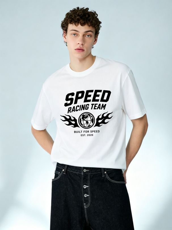 Vintage Oversized Speed Racing Team Graphic T-Shirt Men's Casual Streetwear Tee_viptrois.com
