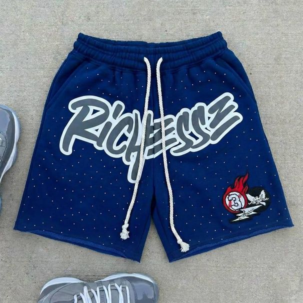 Men's Clothing High Street Fashion Hot Diamond Embroidery Shorts Loose Trend Sports Casual Shorts_viptrois.com