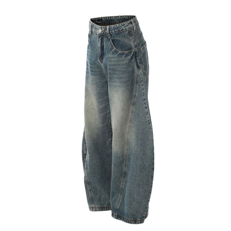 Men's Clothing Retro Scimitar Pants Men's Niche Design Wide Leg Loose Handsome Jeans Couple Pants_viptrois.com